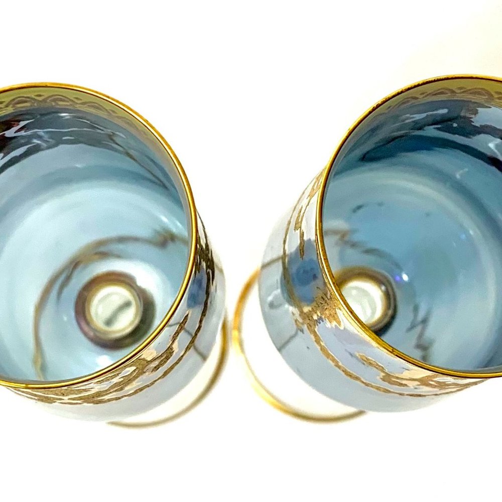 Vintage Two Cobalt Blue & Gold Champagne Glasses - Picture 3 of 3